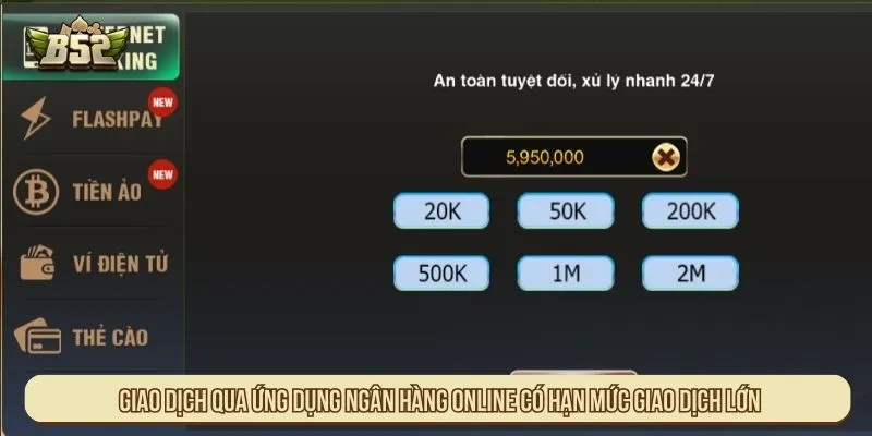 Giao dịch qua ứng dụng ngân hàng online có hạn mức giao dịch lớn