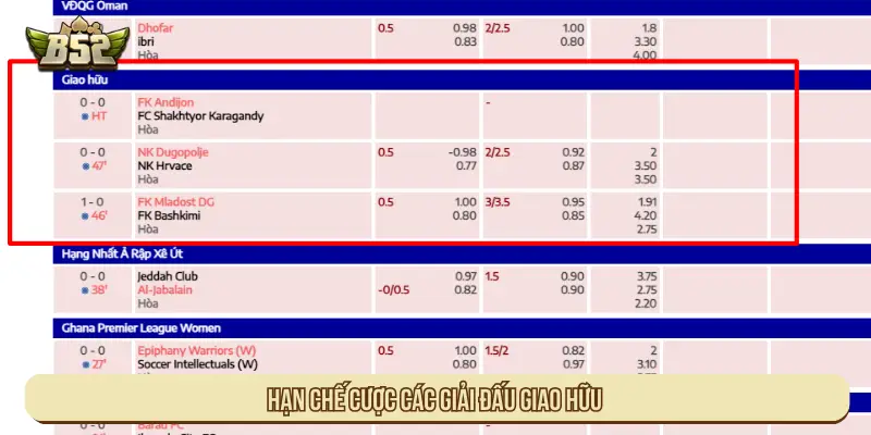 Hạn chế cược các giải đấu giao hữu